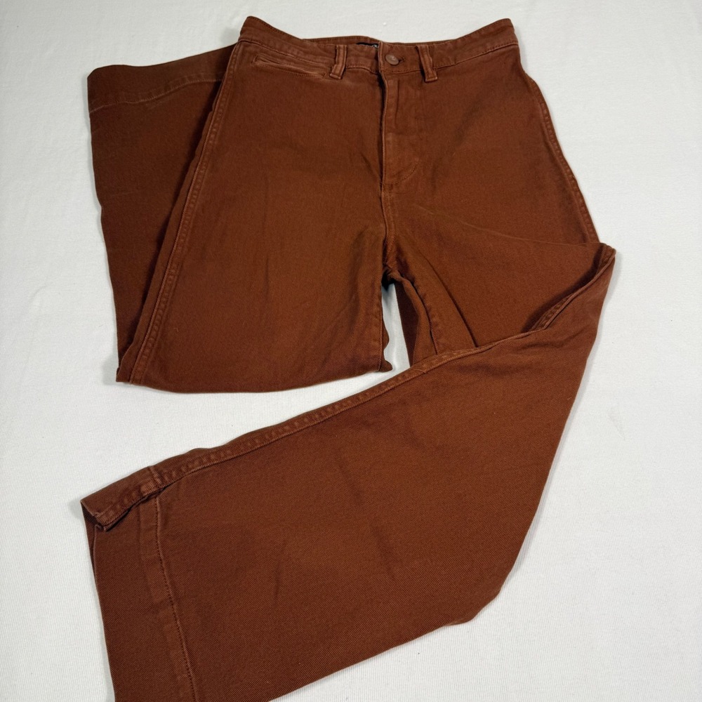 Quince Wide Leg Pants 25 Rust Brown High Rise Cotton Stretch Utility Earthy